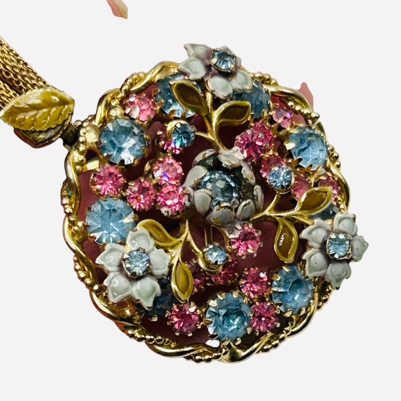 Vintage Austria Enamel Pastel Rhinestone Necklace - Picture 5 of 8